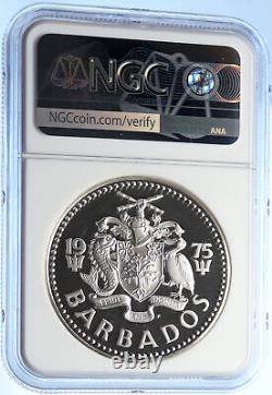 1975 BARBADOS Huge Old Genuine Proof Silver 10 Dollars Coin NEPTUNE NGC i106362