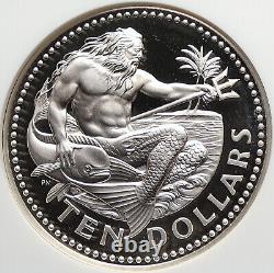 1975 BARBADOS Huge Old Genuine Proof Silver 10 Dollars Coin NEPTUNE NGC i106363