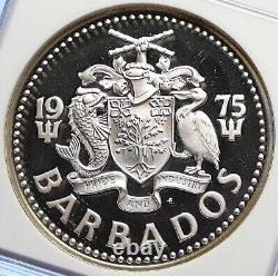 1975 BARBADOS Huge Old Genuine Proof Silver 10 Dollars Coin NEPTUNE NGC i106372