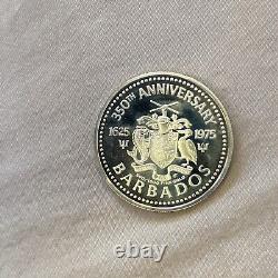 1975 Barbados $100 50th Anniversary The English Ship. 500 Gold Olive Blossom