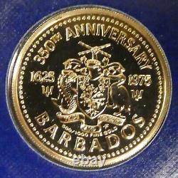 1975 Barbados 100 Dollars BU Brilliant UNC Gold Coin 350th ANNIVERSARY. 500 Fine