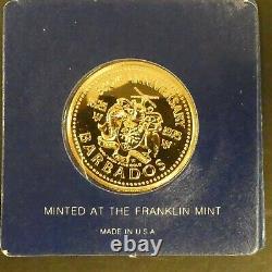 1975 Barbados 100 Dollars BU Brilliant UNC Gold Coin 350th ANNIVERSARY. 500 Fine