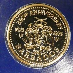 1975 Barbados 100 Dollars BU Brilliant UNC Gold Coin 350th ANNIVERSARY. 500 Fine