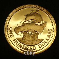 1975 Barbados 100 Dollars PROOF Gold Coin 350th ANNIVERSARY. 500 Fine