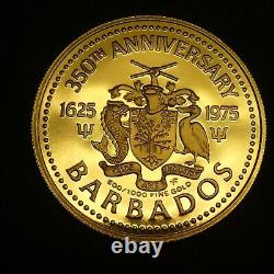 1975 Barbados 100 Dollars PROOF Gold Coin 350th ANNIVERSARY. 500 Fine