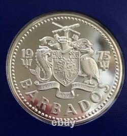 1975 Barbados Large Silver Proof Ten 10 Dollar Rare Neptune God Of The Sea Coin