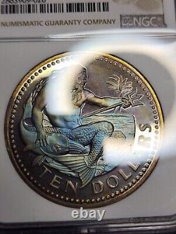 1975-FM Barbados Neptune Silver Proof $10 NGC PF66 UCAM Monster Toner