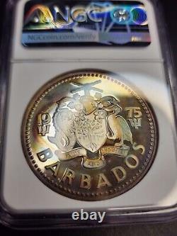 1975-FM Barbados Neptune Silver Proof $10 NGC PF66 UCAM Monster Toner