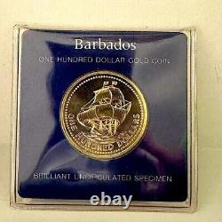 1975 GOLD $100 Coin Barbados BU Specimen Franklin Mint USA