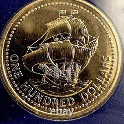 1975 GOLD $100 Coin Barbados BU Specimen Franklin Mint USA