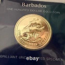 1975 GOLD $100 Coin Barbados BU Specimen Franklin Mint USA