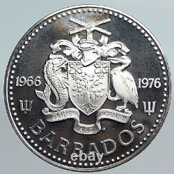 1976 BARBADOS Trafalgar Fountain Arms VINTAGE PROOF Silver 5 Dollars Coin i89970