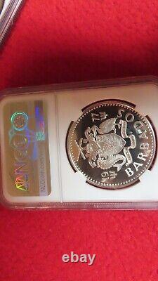 1977 Silver Gem Proof Barbados $5 Dollar Fountain 31.1 Grams Coin NGC PF 68 UC