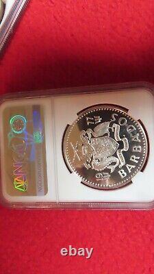 1977 Silver Gem Proof Barbados $5 Dollar Fountain 31.1 Grams Coin NGC PF 68 UC