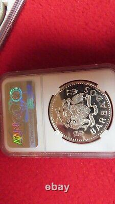 1977 Silver Gem Proof Barbados $5 Dollar Fountain 31.1 Grams Coin NGC PF 68 UC