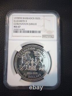 1978FM Barbados $25 Coronation Jubilee NGC MS67 (Special Unc 69 Total Mintage)