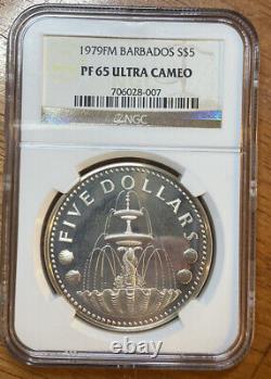 1979 -fm Barbados Silver $5 Dollars Ngc Pf 65 Ultra Cameo