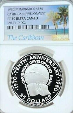 1980 Barbados Silver 25 Dollars Caribbean Development Ngc Pf 70 Ultra Cameo