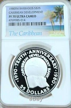 1980 Barbados Silver 25 Dollars Caribbean Development Ngc Pf 70 Ultra Cameo