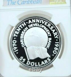 1980 Barbados Silver 25 Dollars Caribbean Development Ngc Pf 70 Ultra Cameo