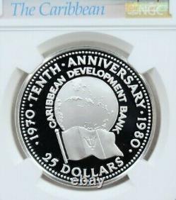 1980 Barbados Silver 25 Dollars Caribbean Development Ngc Pf 70 Ultra Cameo