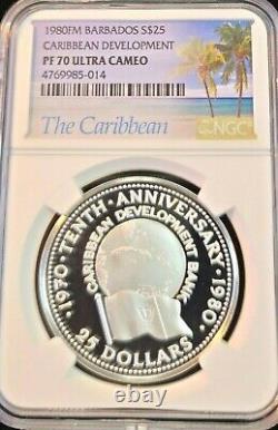 1980 Barbados Silver 25 Dollars Caribbean Development Ngc Pf 70 Ultra Cameo