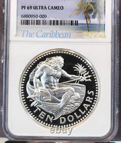 1981 Barbados Silver 10 Dollars Neptune Ngc Pf 69 Ultra Cameo 835 Minted Top Pop