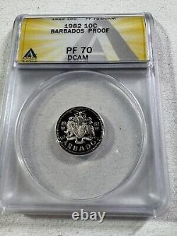 1982 Barbados 10 Cents Proof Graded PR 70 DCAM by ANACS Low Mintage