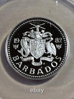 1982 Barbados 25 Cents Proof Graded PR70DCAM by ANACS Very Low Mintage