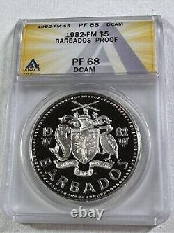 1982 Barbados $5 Silver Proof Graded PR 68 DCAM by ANACS Low Mintage