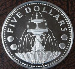 1984 Barbados Silver Proof Five 5 Dollars. 800 Low Mintage Key date