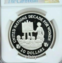 1985 Barbados Silver 20 Dollars Decade For Women Ngc Pf 69 Ultra Cameo Top Pop