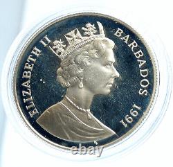 1991 BARBADOS Discovery of NEW WORLD Old Proof Silver 10 Dollars Coin i104015