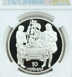 1991 Barbados Silver 10 Dollars Discovery Of America Ngc Pf 69 Ultra Cameo Top