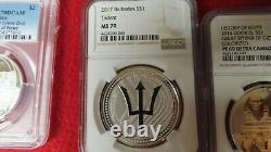 2017 Barbados Neptune's Trident 1oz. 999 Silver Coin NGC MS 70 proof centamerica