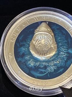 2018 3oz Silver $5 Barbados Great White Shark Underwater World Series 94/999