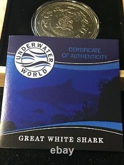 2018 $5 Barbados Underwater World GREAT WHITE SHARK Antiqued 3 Oz Silver Coin