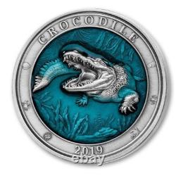 2019 3 oz. 999 Silver Coin $5 CROCODILE UNDER WATERWORLD PCGS MS69 BARBADOS