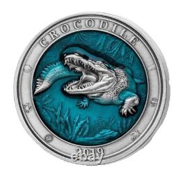 2019 3 oz. 999 Silver Coin $5 CROCODILE UNDER WATERWORLD PCGS MS69 BARBADOS