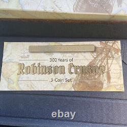 2019 Robinson Crusoe 300th Anniverary 3 x Proof Barbados 25 Cents Coin Box&COA