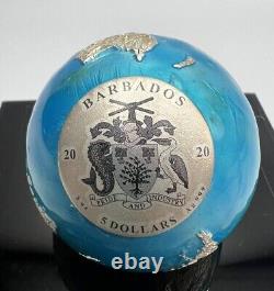 2020 Barbados Blue Marble Planet Earth Globe 3 oz Pure Silver Spherical Coin