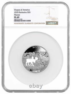 2020 Barbados Shapes America Cut-Out HR 1 oz PR. 999 Silver Moose NGC PL69