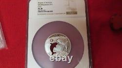 2020 Barbados Shapes America Cut-Out HR 1 oz PR. 999 Silver Orca Whale NGC PL70