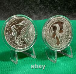 2021, 2022 Barbados $2, Caribbean Silver Seahorses, 1ozt X 2 = 2 OZT. 999 Silver