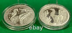 2021, 2022 Barbados $2, Caribbean Silver Seahorses, 1ozt X 2 = 2 OZT. 999 Silver