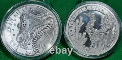 2021, 2022 Barbados $2, Caribbean Silver Seahorses, 1ozt X 2 = 2 OZT. 999 Silver