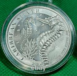 2021, 2022 Barbados $2, Caribbean Silver Seahorses, 1ozt X 2 = 2 OZT. 999 Silver