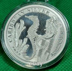 2021, 2022 Barbados $2, Caribbean Silver Seahorses, 1ozt X 2 = 2 OZT. 999 Silver