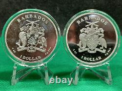 2021, 2022 Barbados $2, Caribbean Silver Seahorses, 1ozt X 2 = 2 OZT. 999 Silver