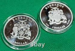 2021, 2022 Barbados $2, Caribbean Silver Seahorses, 1ozt X 2 = 2 OZT. 999 Silver